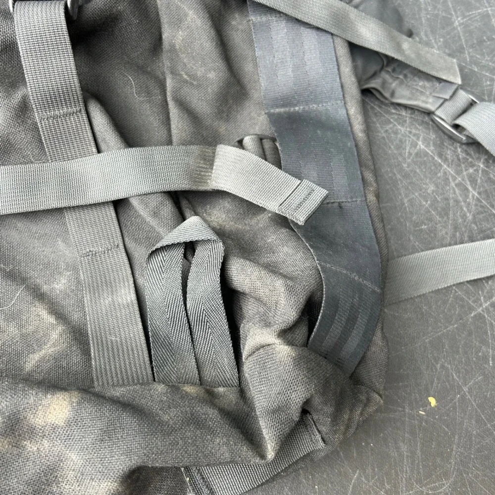 Vintage JanSport Made in USA Black Canvas Rucksack Backpack Leather Lash Tabs